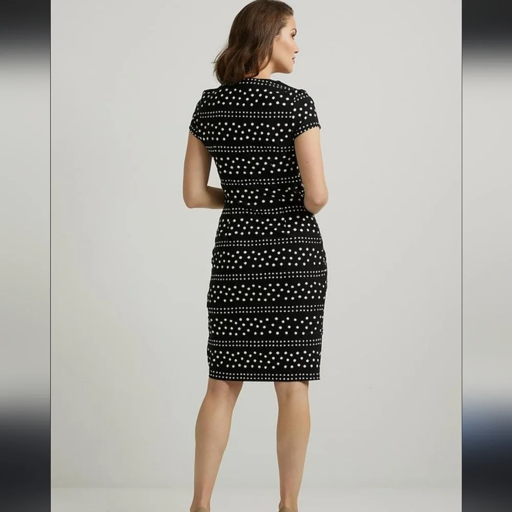 Joseph Ribkoff Black and White Dotted Midi Dress Size 6 NWT